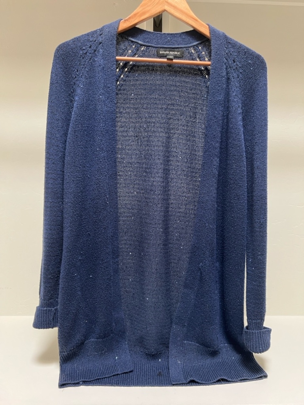 Banana Republic Navy Open-Front Sparkle Cardigan Sweater